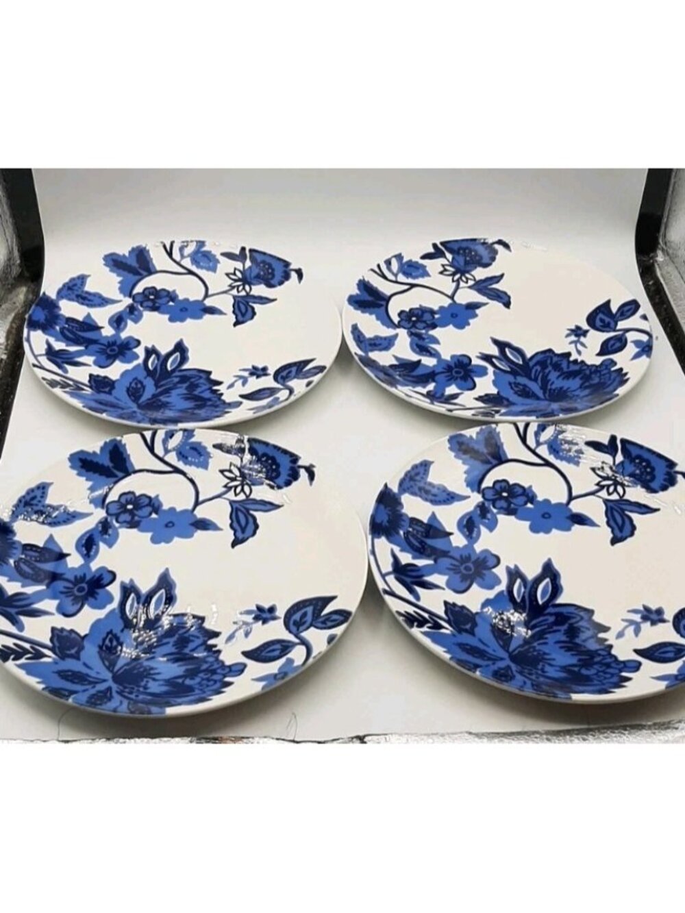 Royal Norfolk Blue Floral Salad Plates 7.5 in Blue White Flower Dessert 4 Pcs